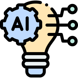 a lightbulb with AI text on the left and connecting lines coming out to the right